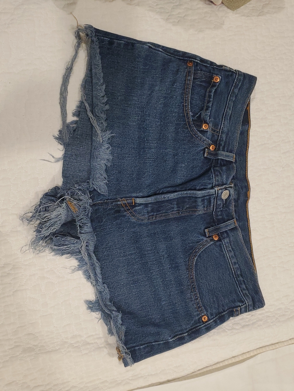 Levi's Dark Blue Frayed Hem Denim Shorts